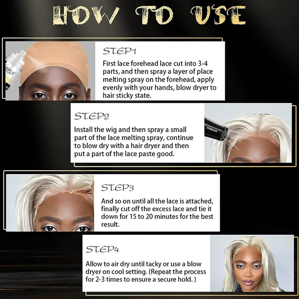 Water & Oil Resistant Wig Adhesive Spray - Invisible Lace Melting Formula 3.4oz