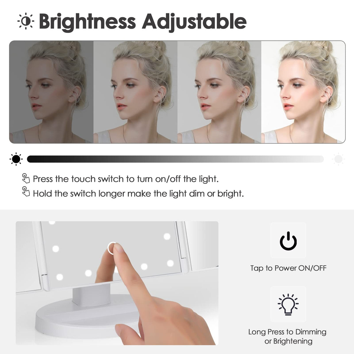 Tri-Fold Portable LED Makeup Mirror with Lights & Magnification