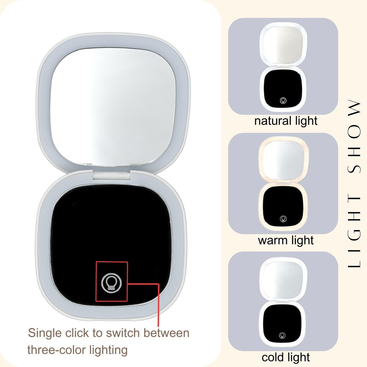 LED Lighted Makeup Mirror with Magnification & Touch Control - Portable