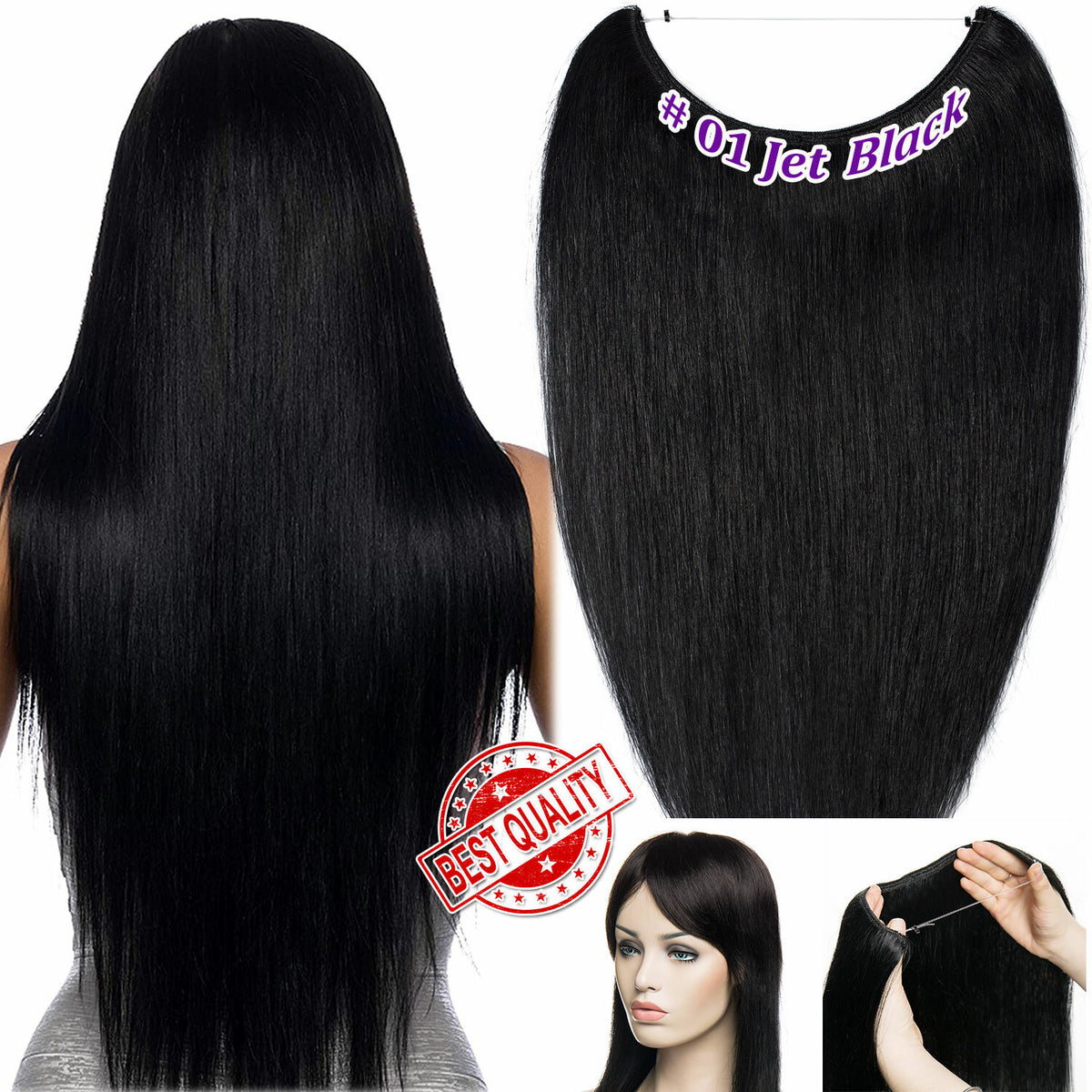 Invisible Wire Clip-In Human Hair Extensions - Thick & Natural Look