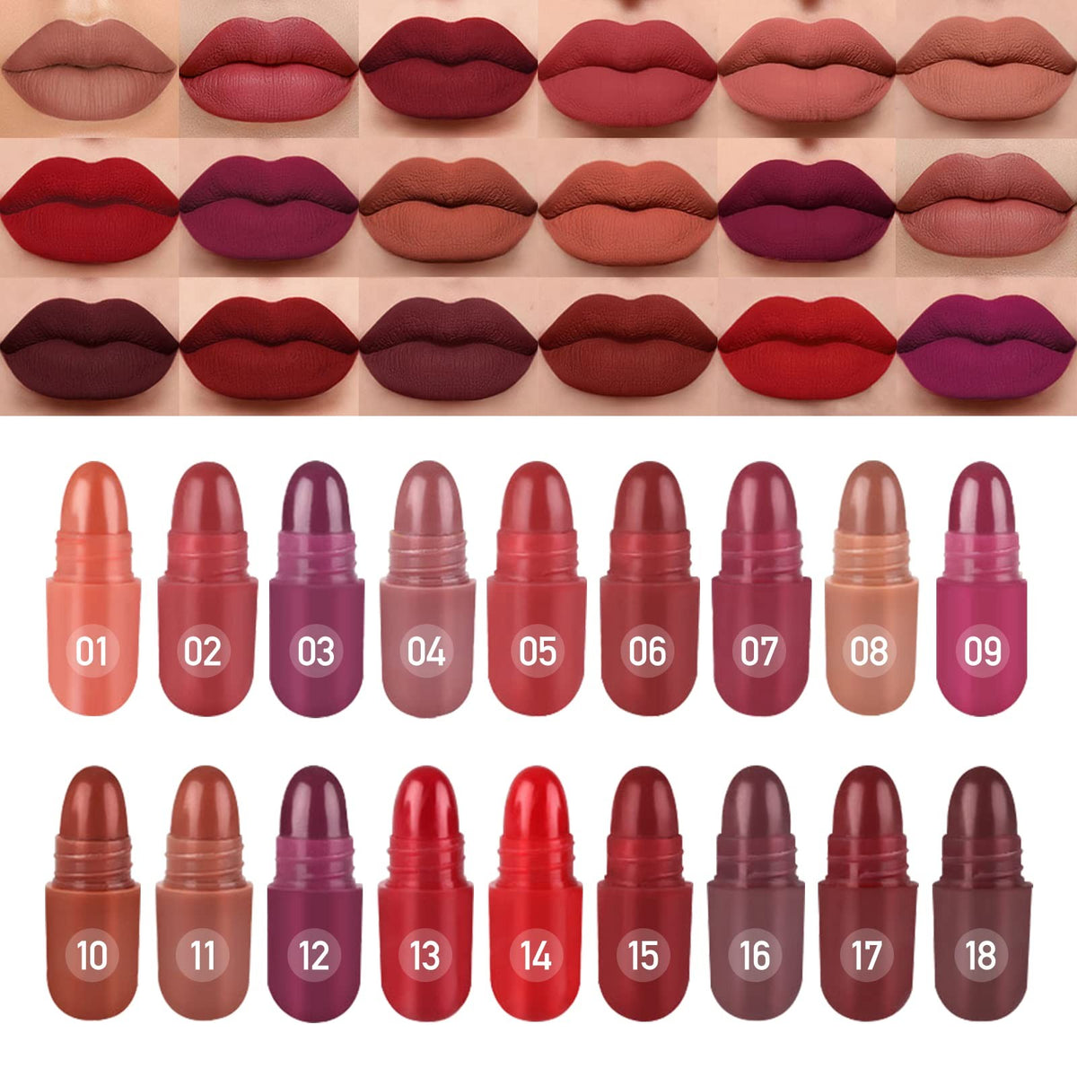 18-Color Matte Lipstick Set - Long-Lasting Waterproof Lip Makeup