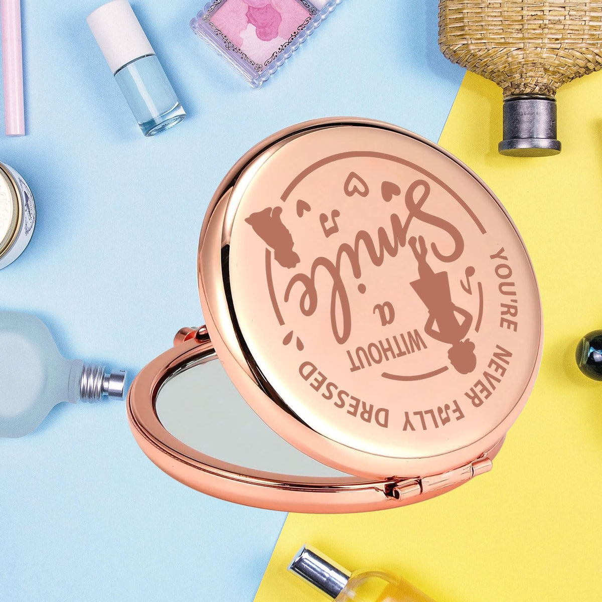Pocket Mirror with Musical Design - Durable Stainless Steel Compact Mirror - Without Smile