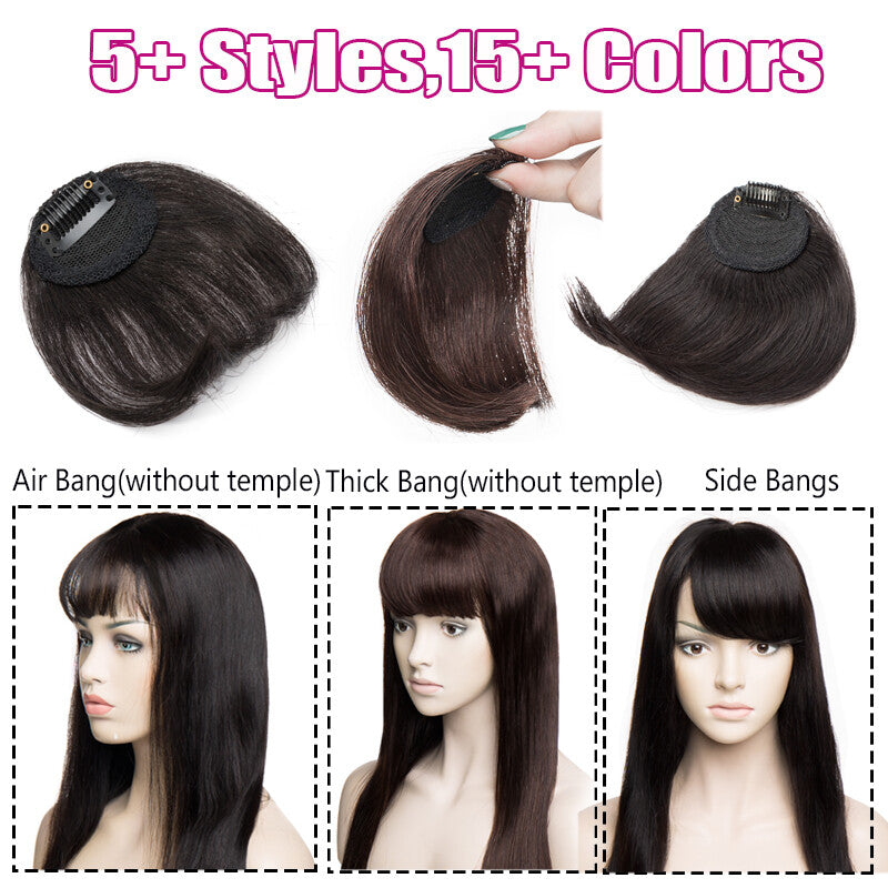 Women Remy Clip-In Hair Extensions Bangs Front Top Piece - Blonde & Dark Colors