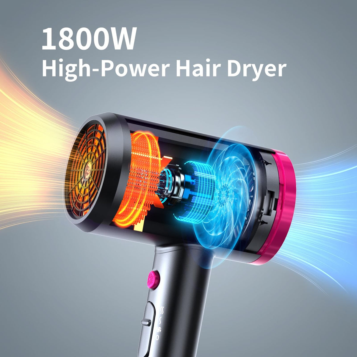 Ionic Hair Dryer with Diffuser 1800W Fast Drying Dark Gray