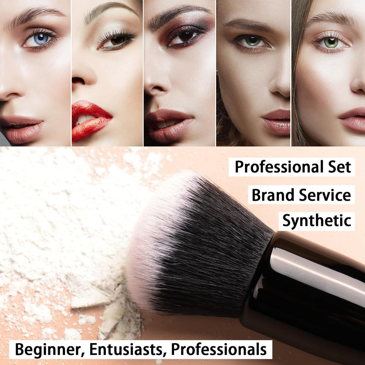 Premium 15-Piece Makeup Brush Set - Synthetic Kabuki & Eye Brushes by Raffaello