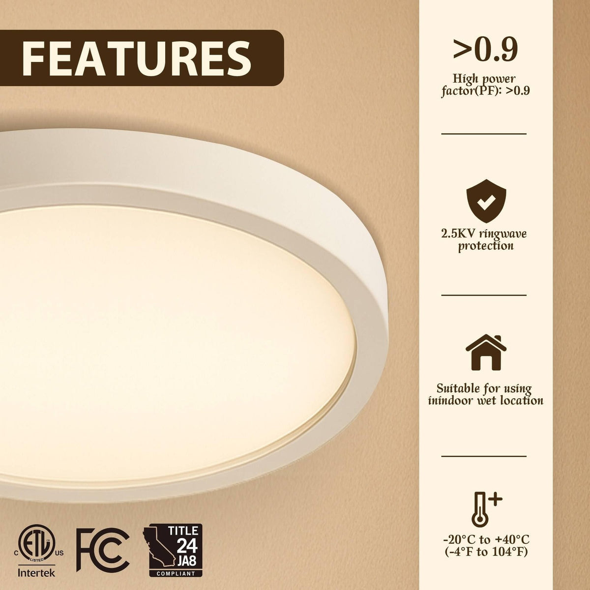 7 Inch LED Flush Mount Ceiling Light Fixture 15W Dimmable Modern White