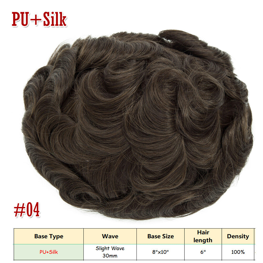 Men's Human Hair Toupee V Loop Hair Replacement System - Natural Look