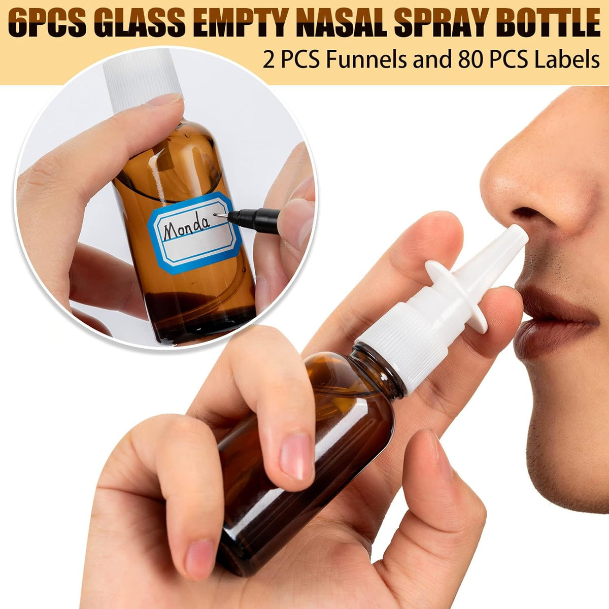 Reusable Glass Nasal Spray Bottles Set - 30ml Fine Mist Spray, Travel Size