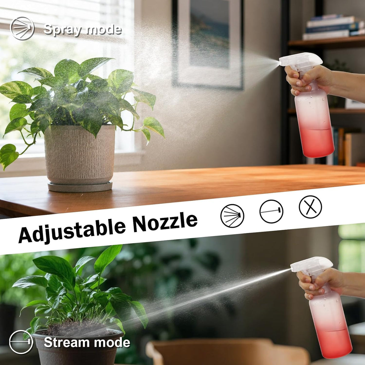 16.9oz Plastic Spray Bottles Set - 360° Adjustable Nozzle for Cleaning & Gardening