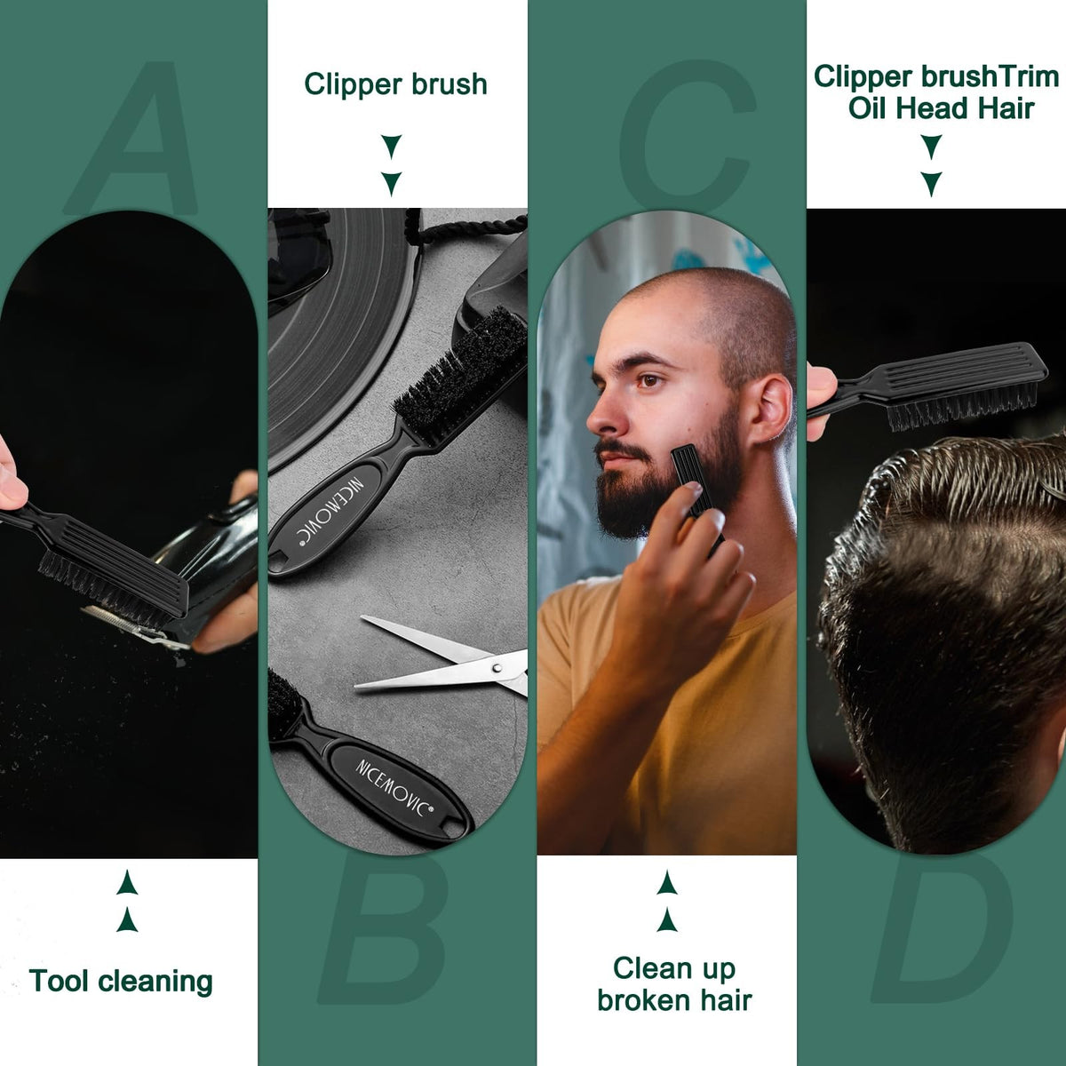 Barber Clipper Cleaning Brushes - 10 Pack, Plastic Handle, Black