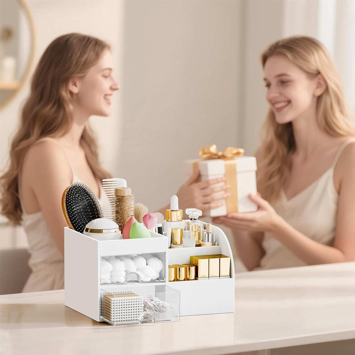 Makeup Organizer with 2 Drawers and Compartments for Vanity and Storage