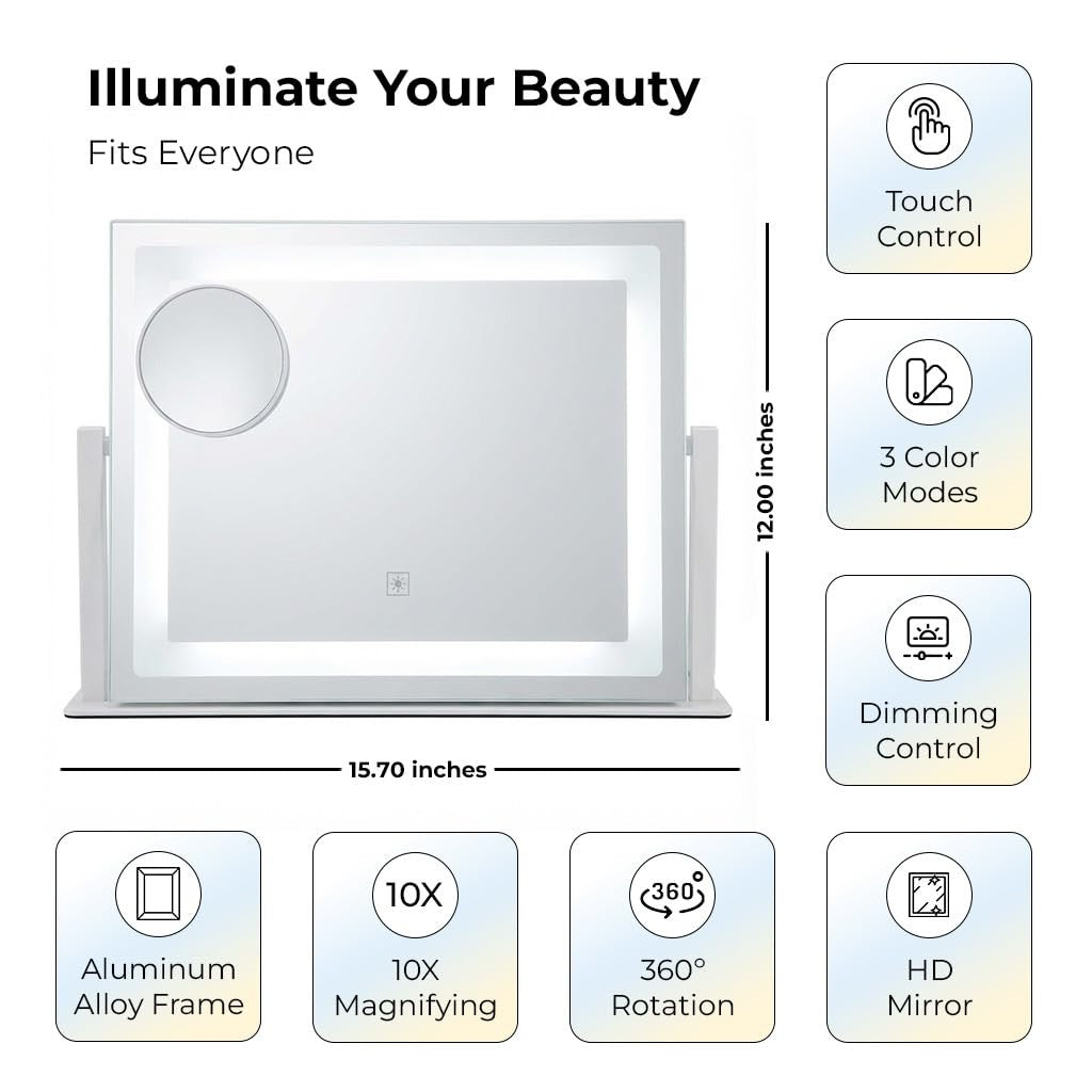 Lighted Makeup Vanity Mirror with Touch Control, 12x16 Inches