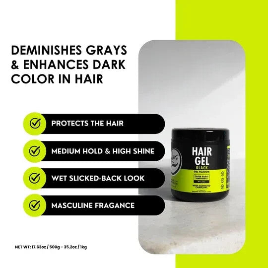 Ultra Strong Hold Hair Gel with Charcoal - Black Radiant, 17.6 Oz