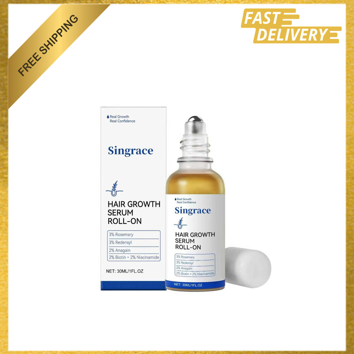 Hair Growth Serum, Biotin, Roll-On, Thinning Treatment, 30ml,