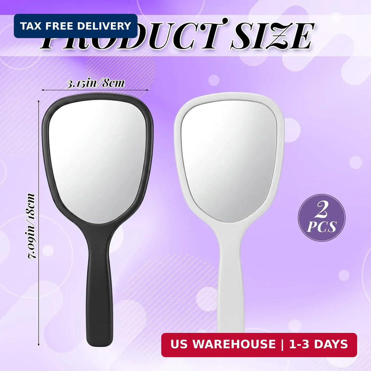 2 Pack Small Handheld Mirror with Handle - Compact Travel Vanity Mirrors for Men & Women