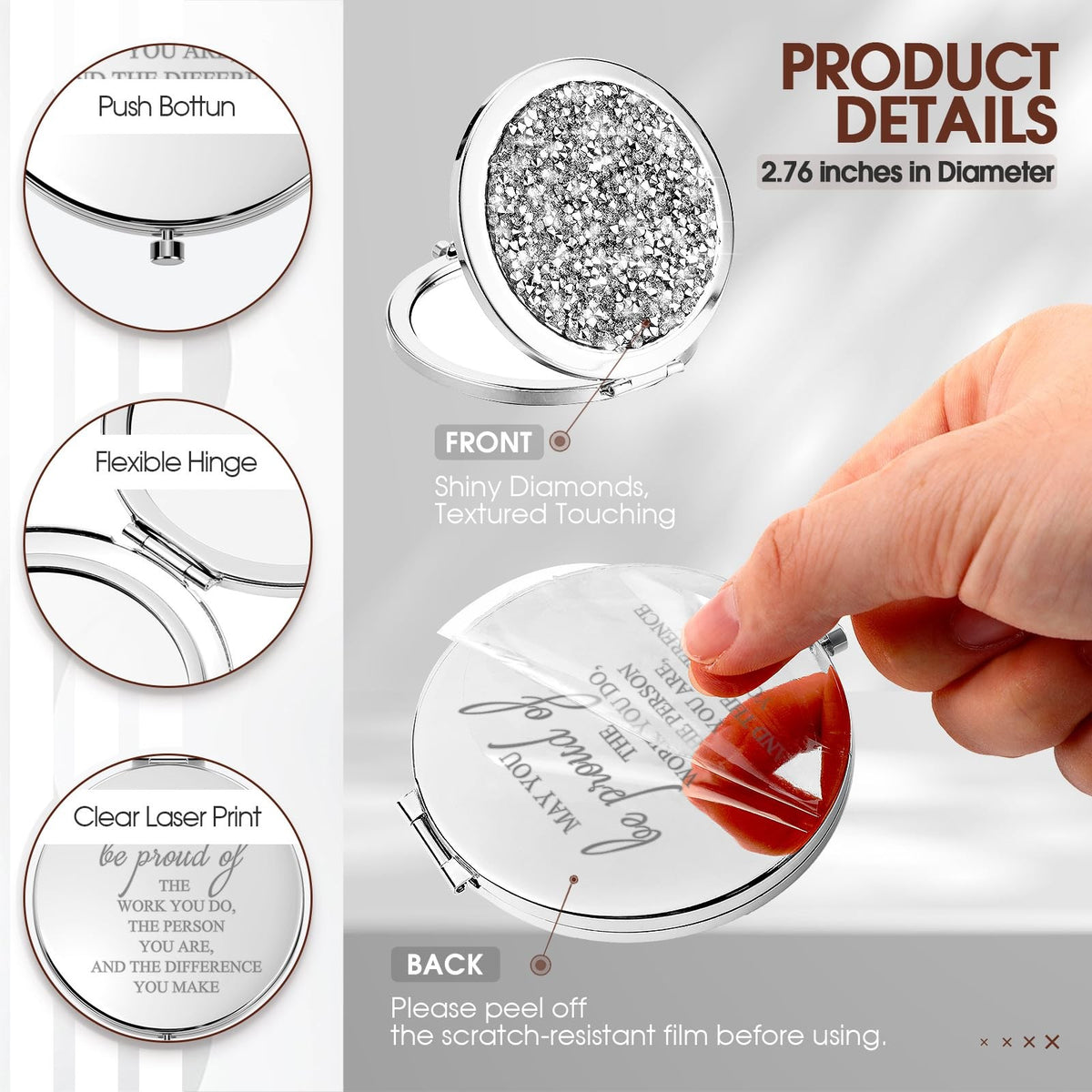 10 Pack Silver Travel Compact Mirrors for Women - Thank You Gift Set