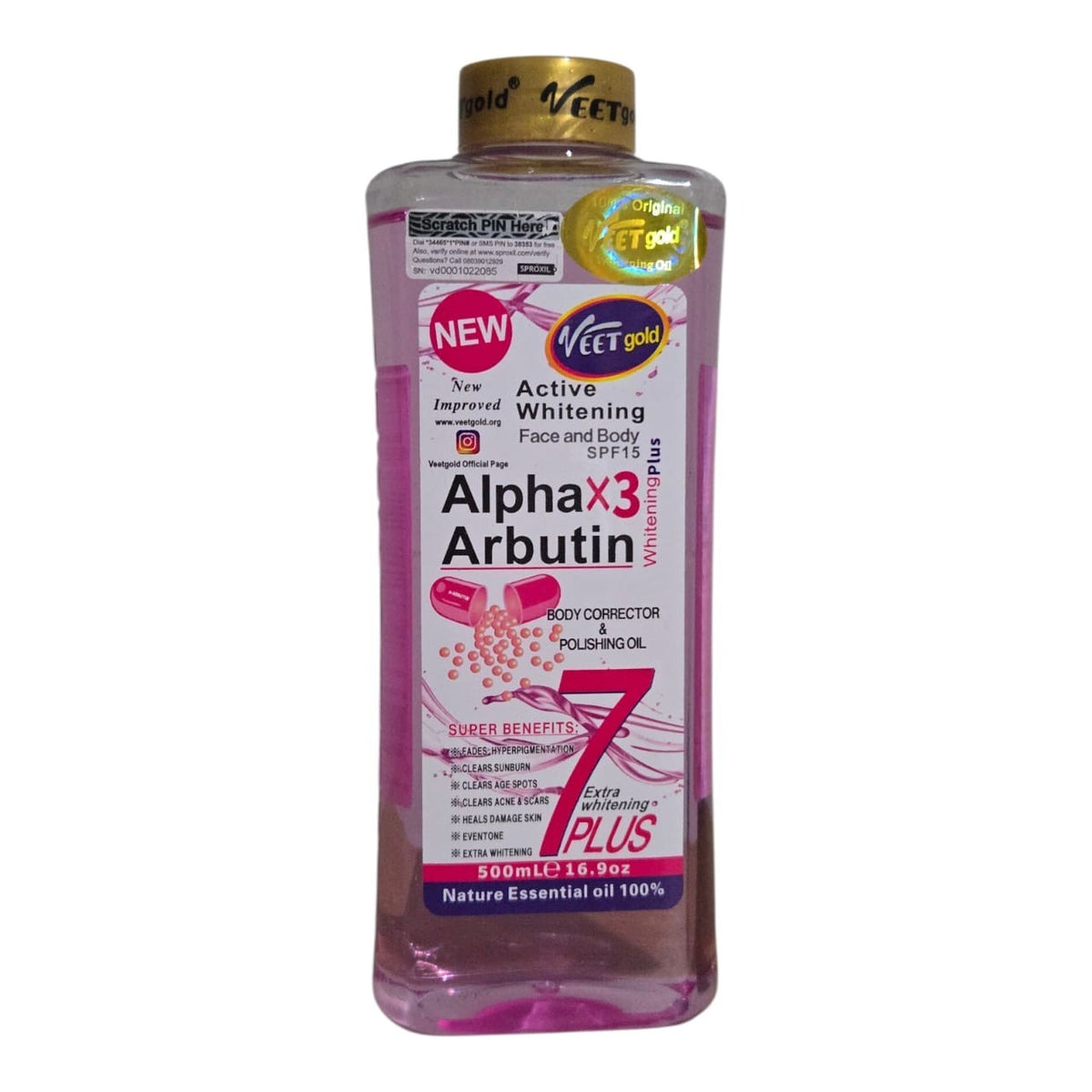 Veet Gold Alpha Arbutin Face Body Corrector Oil 500ml