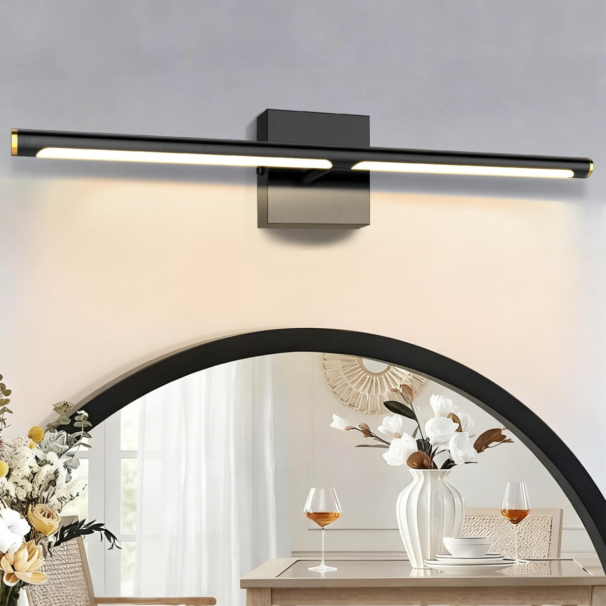 40-inch Dimmable LED Bathroom Vanity Light Fixture with Remote, Black Aluminum