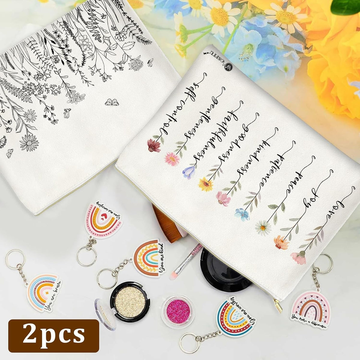Canvas Cosmetic Bags Set - Cotton Makeup Bags for Travel & Daily Use