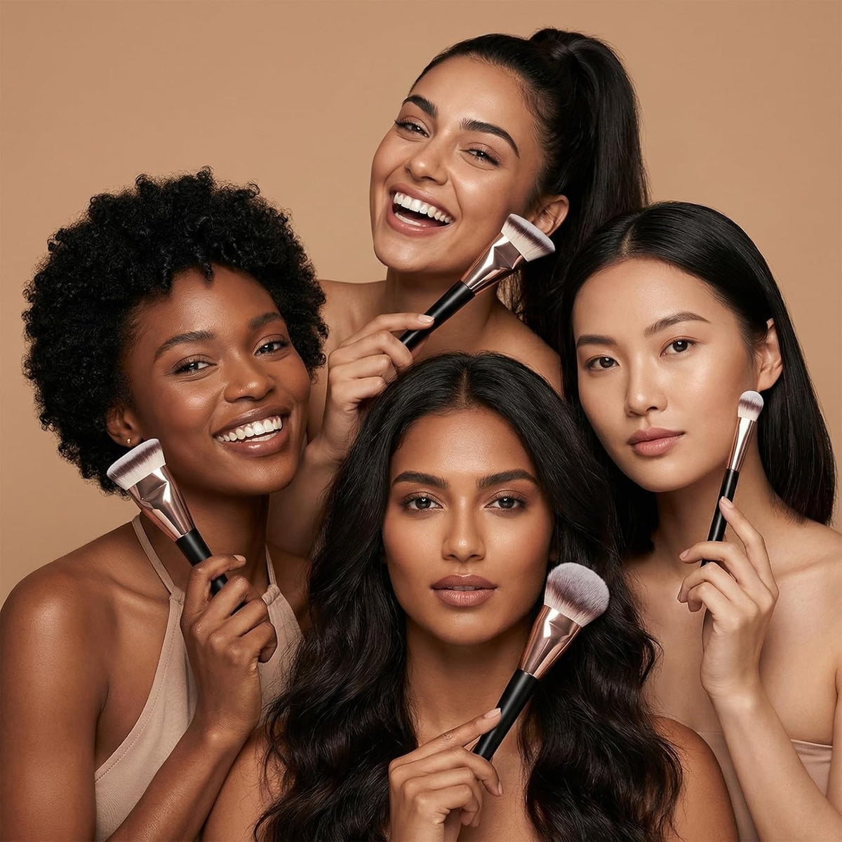 4-Piece Makeup Brush Set - Cruelty-Free Foundation, Concealer & Kabuki Brushes
