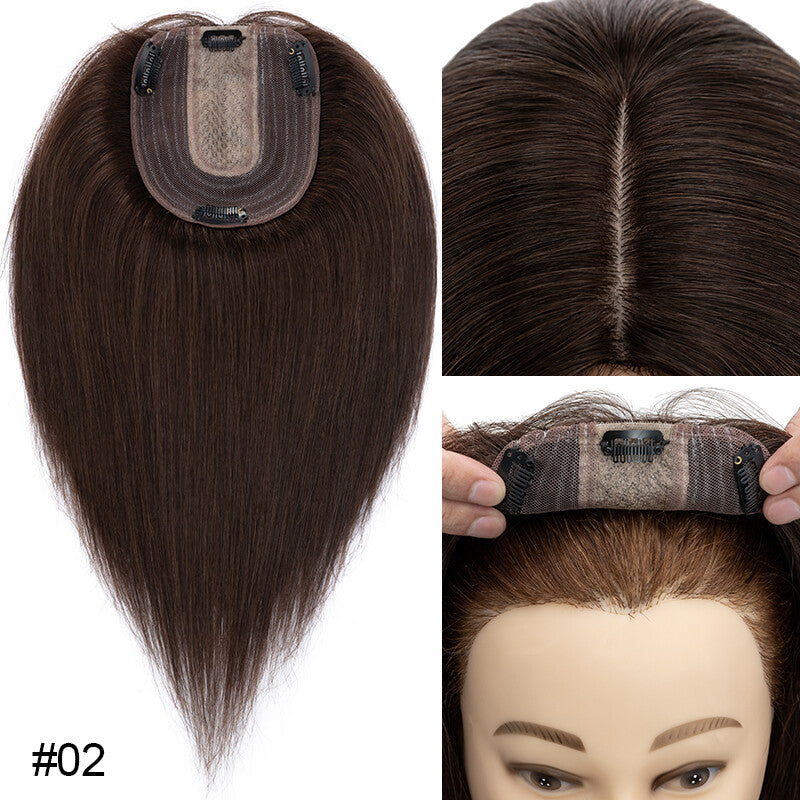 Remy Human Hair Topper Clip-In Hairpiece with Mesh Base & Claw Clips