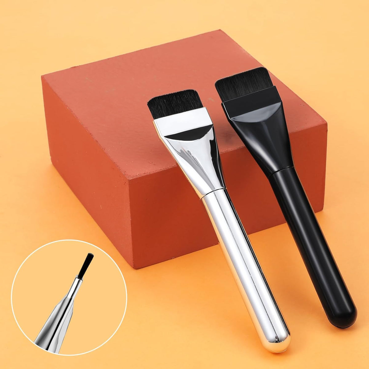 2-Piece Flat Foundation Makeup Brush Set - Spatula & Face Brushes