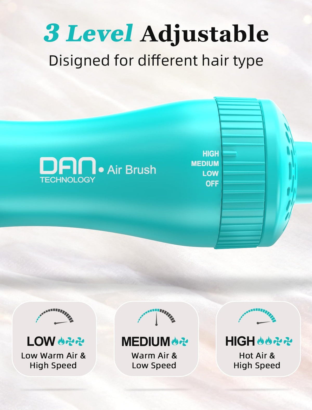 DAN Technology Cyan Ceramic 2-Inch Hot Air Brush for Hair