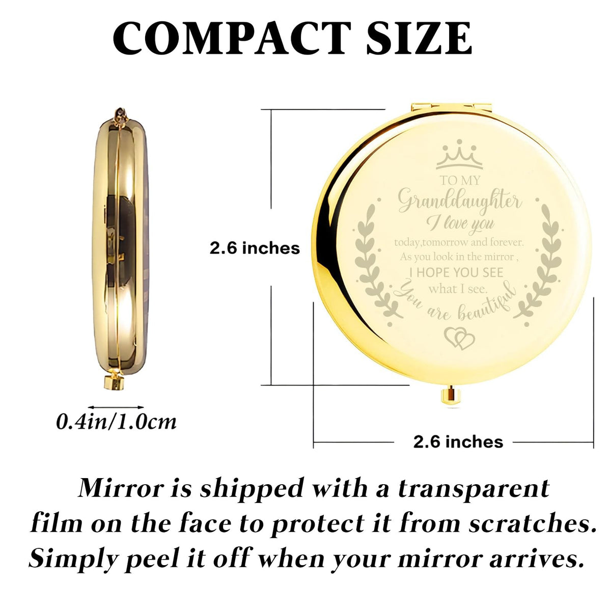 Personalized Pocket Makeup Compact Mirror for Granddaughter Gift - Travel Size