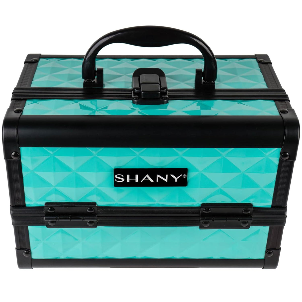 Portable Makeup Case with Mirror Turquoise Travel Cosmetic Organizer with Lock and Trays