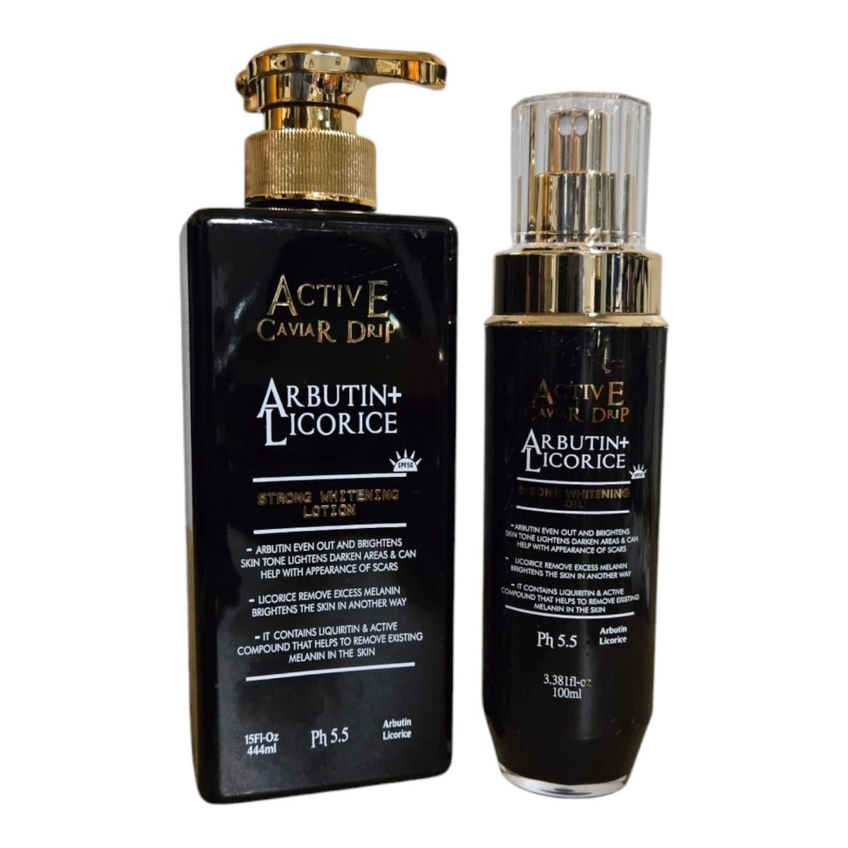 Active Caviar Drip Arbutin Licorice Lotion and Oil for Skin Brightening