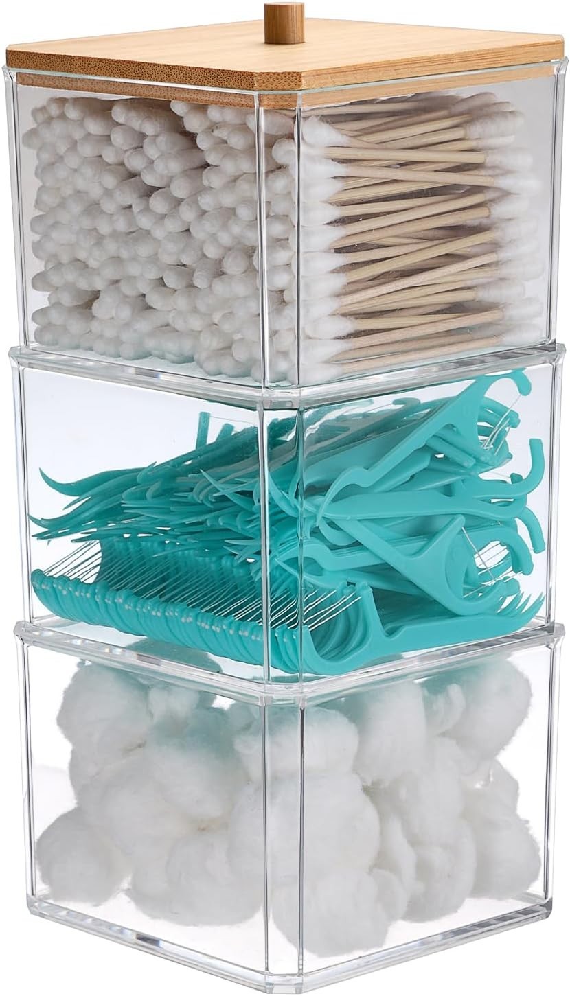 Clear Acrylic Cotton Swab Holder - 3-Tier Bathroom and Office Organizer