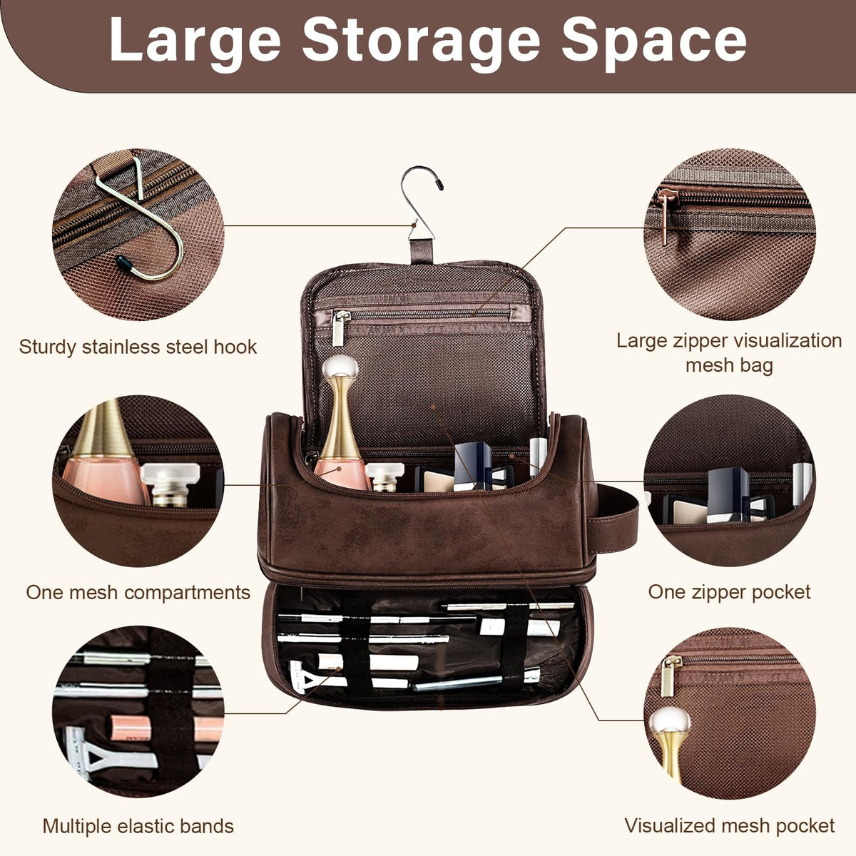 Personalized Leather Toiletry Bag for Men Travel Organizer Gift for Him Dad Husband