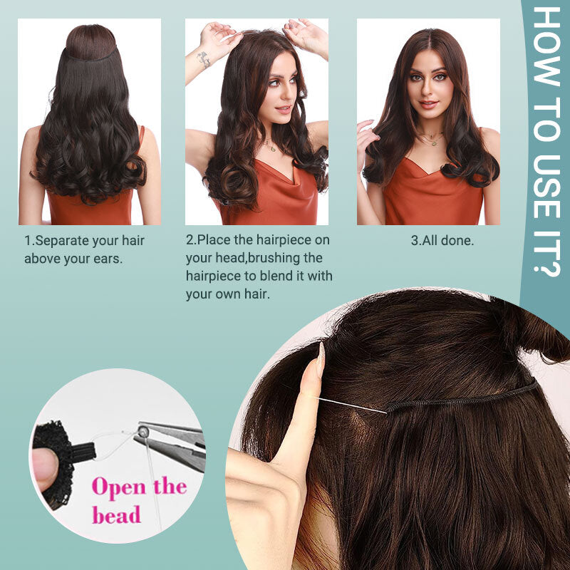 Invisible Headband with Ring and Hidden Wire for Hair Extensions - Long Wavy Style