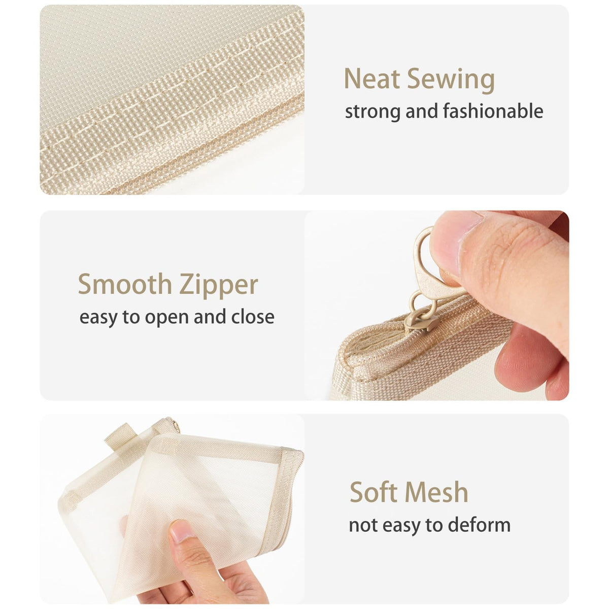 6 Pack Mesh Makeup Brush and Cosmetic Bag Set - Clear Zipper Pouch Organizer