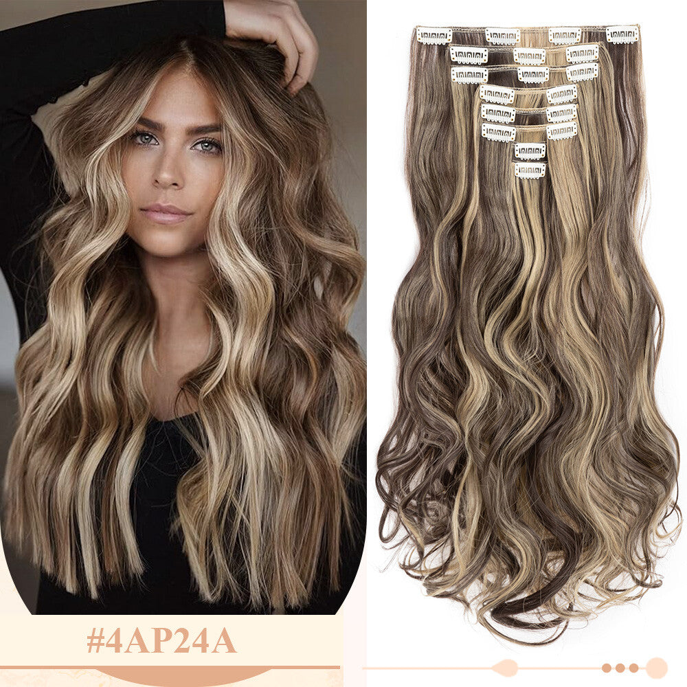 Clip-In Hair Extensions Full Head Ombre Highlight Synthetic Thick Hair 8-24 Inches