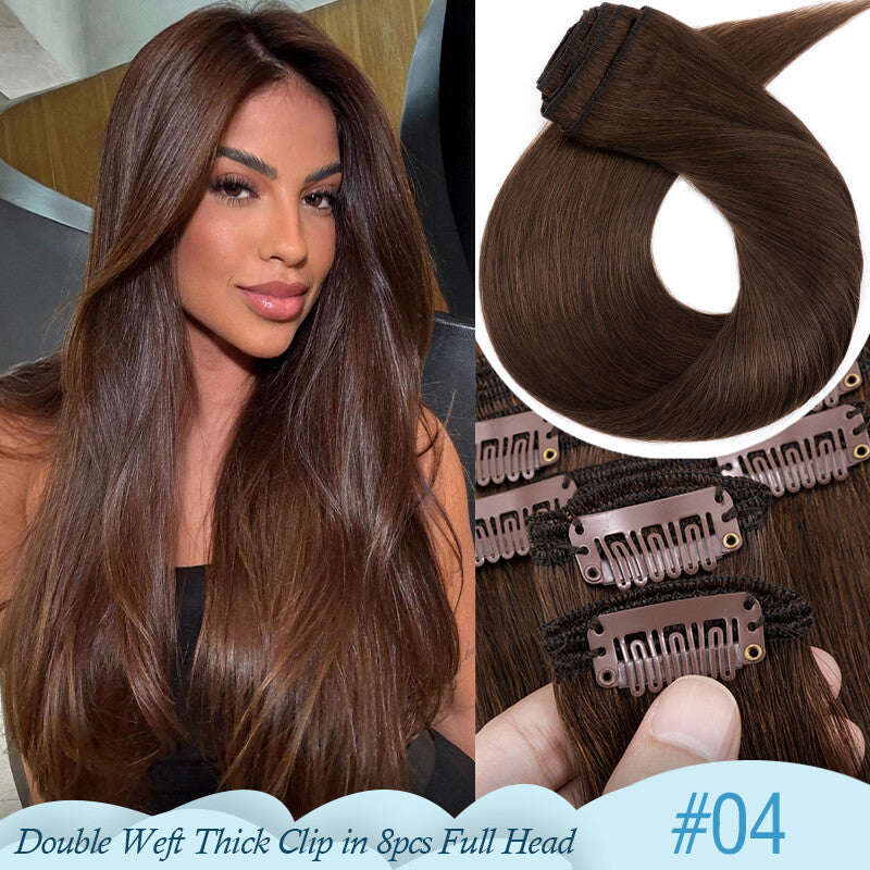Thick Double Weft Clip-In Human Hair Extensions Full Head 150-170g