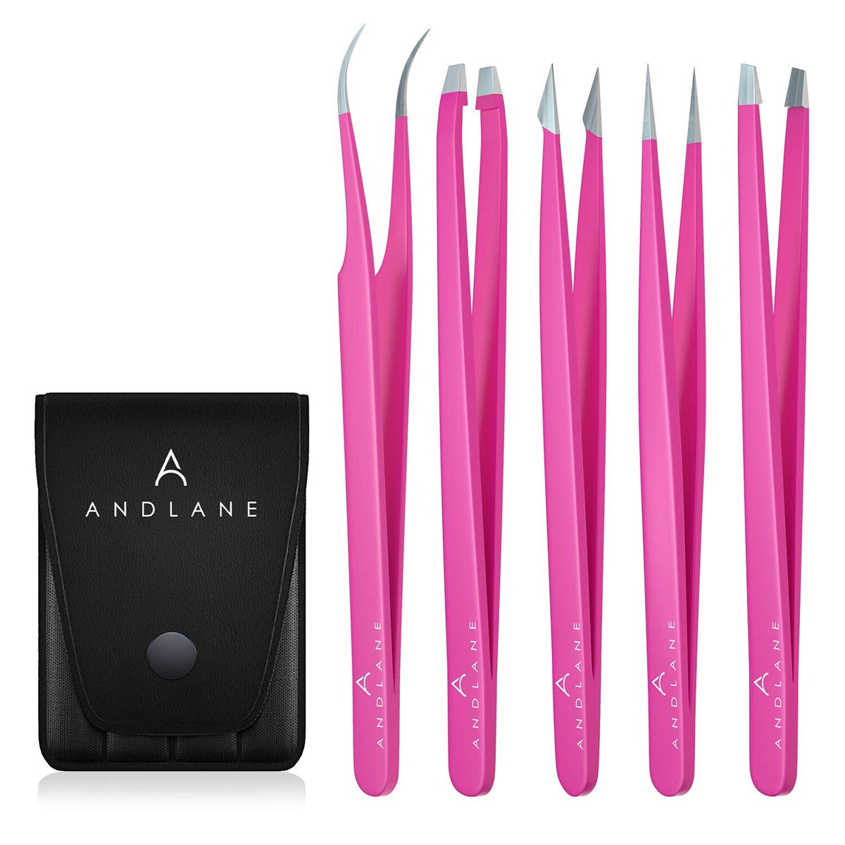Professional Stainless Steel Tweezers Set - 5-Piece Precision Grooming Kit
