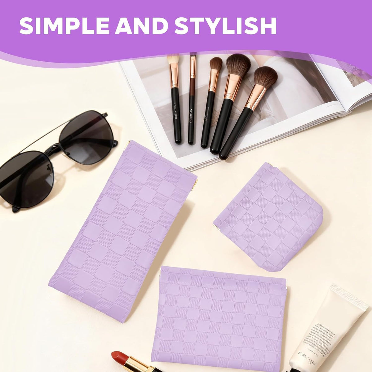 Mini Leather Makeup Bags Set for Women, Zipperless Cosmetic Pouches, Travel & Organizer