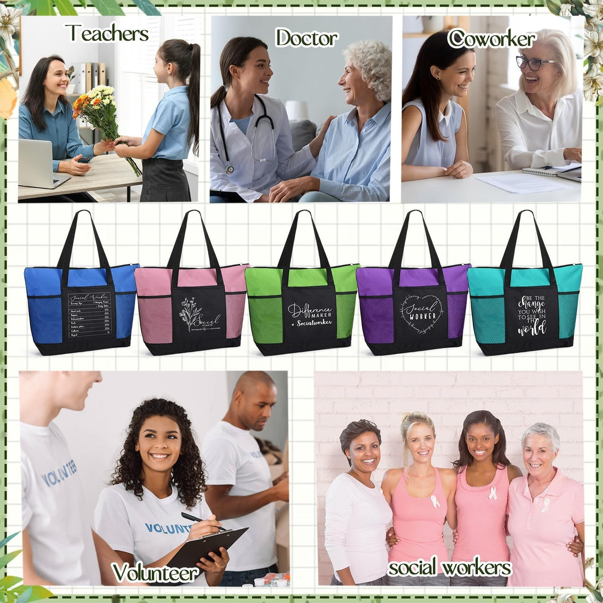 Social Worker Appreciation Gifts Tote Bag Bulk - Inspirational Oxford Cloth Bag Set