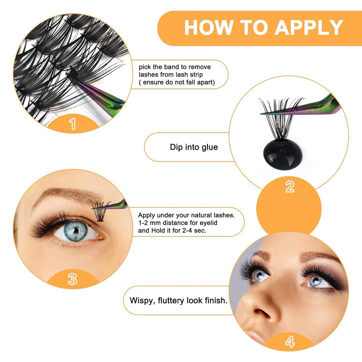 DIY False Eyelash Clusters - 280 Natural Wispy Extensions for Easy Application
