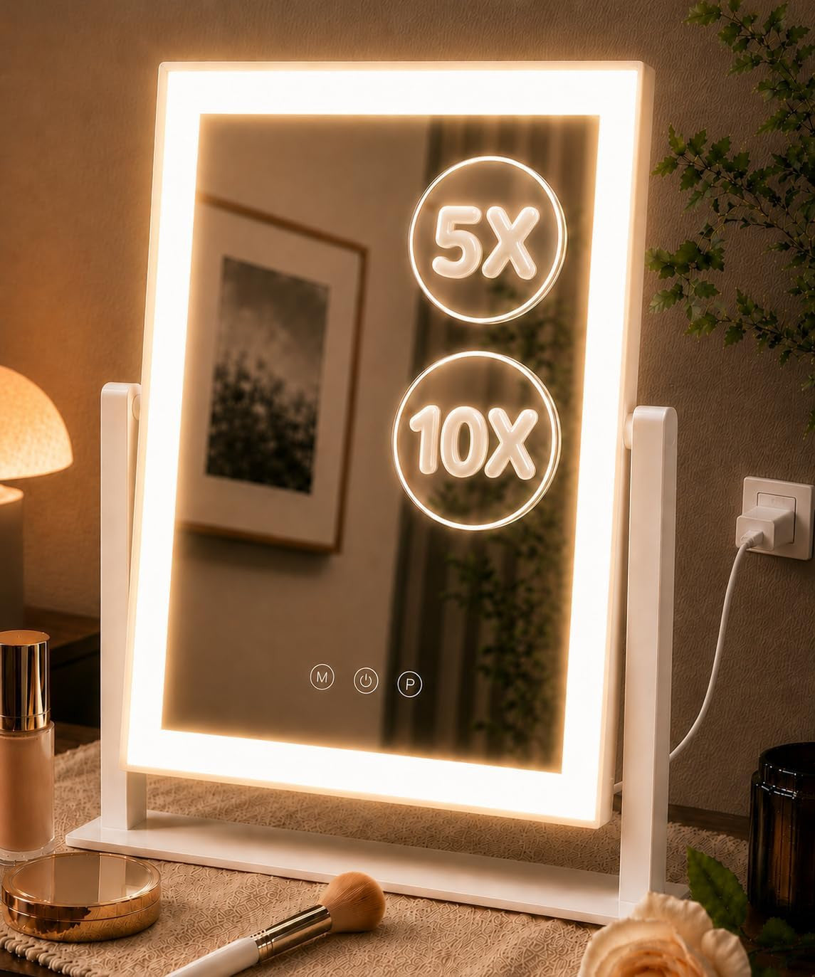 Lighted Makeup Mirror with Magnifiers and Dimmable LED, 17.3x13 Inches