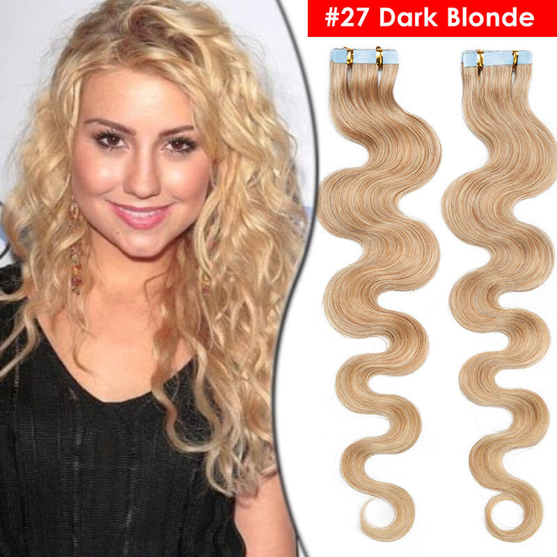 Full Head Thick Tape-In Human Hair Extensions - Remy Wavy Skin Weft