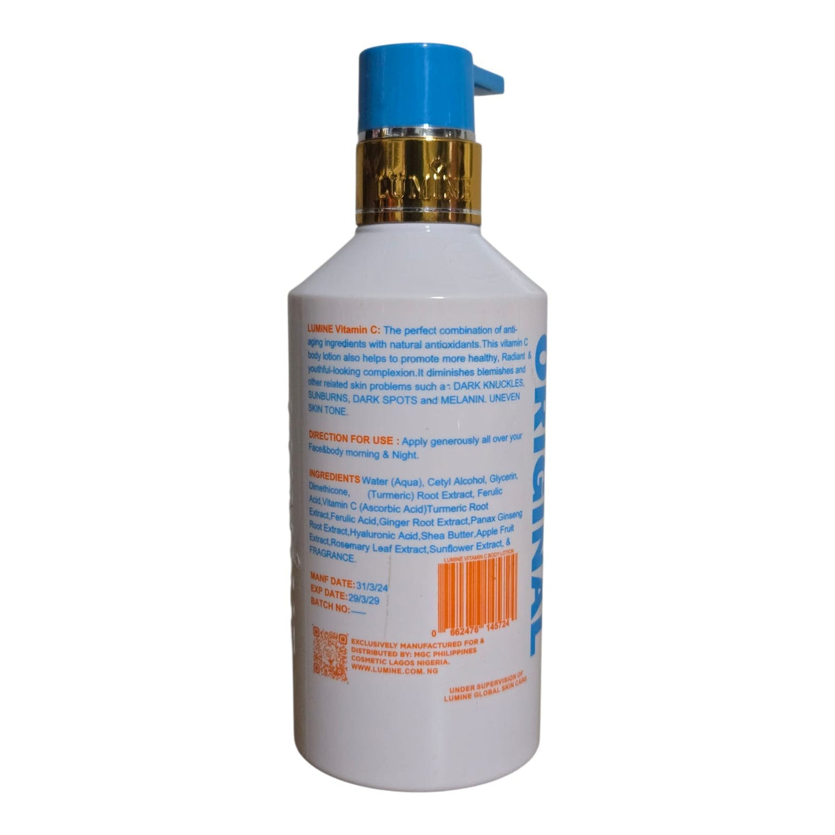 Lumine Brightening & Exfoliating Vit. C Face Body Lotion. Blend