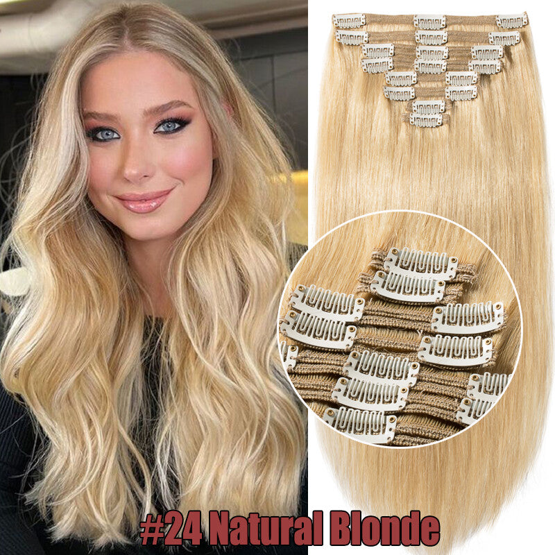 Full Head Clip-In Human Hair Extensions Double Weft Balayage - Thick & Natural