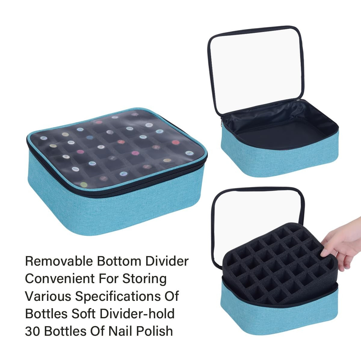 Small Clear Nail Polish Organizer Holds 30 Bottles 15ml Travel Case Green