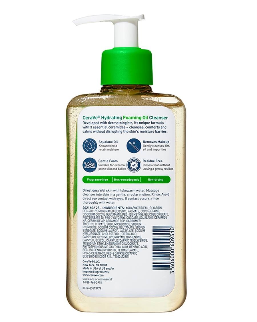 CeraVe Hydrating Foaming Oil Cleanser for Dry Skin 8oz - Gentle Hydrating Face & Body Wash