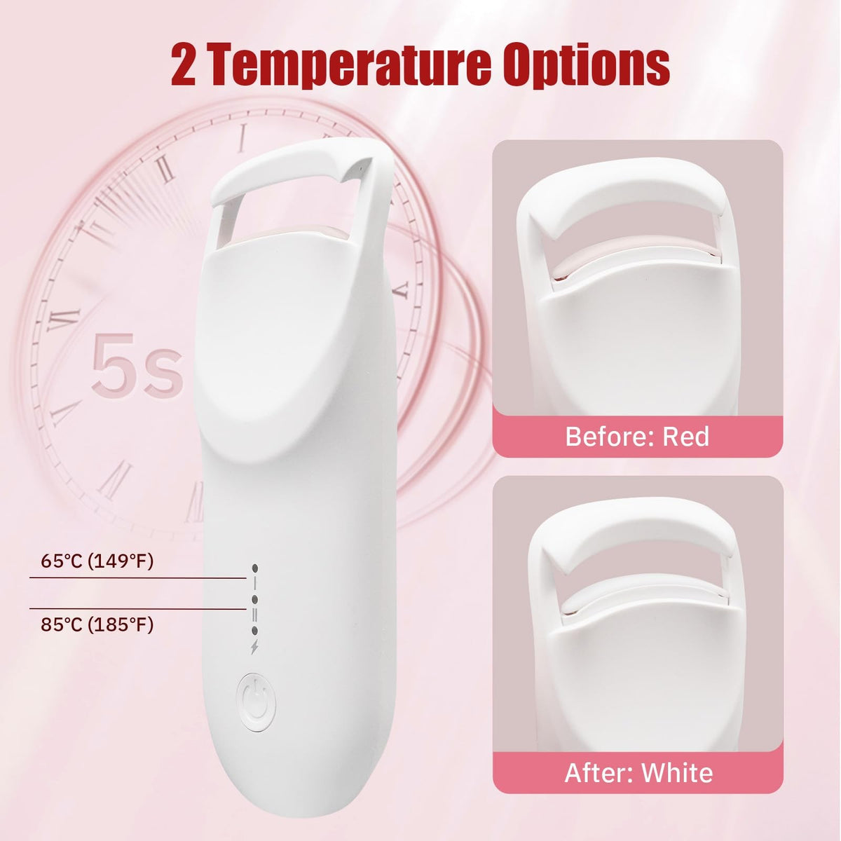 Heated Electric Eyelash Curler - 5s Fast Heating, Type-C Rechargeable, Portable Lash Lift (White)