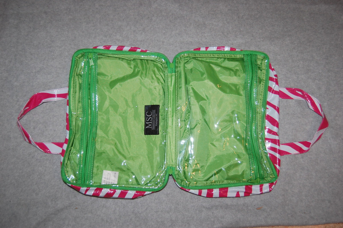 Travel Makeup Bag Two-Sided Pink White Zebra Stripes Lime Green
