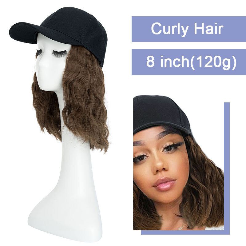 Baseball Cap with Hair Extensions - Wavy & Straight Human-Like Hairpiece