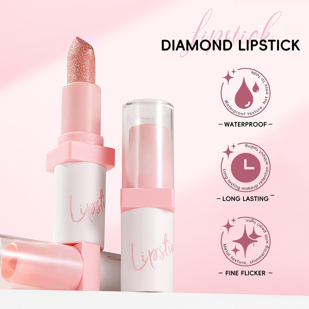 Metallic Champagne Glitter Lipstick - Shimmer, High Pigmentation, 0.12 oz